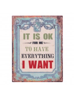 Plaque mur i want 33x25cm.