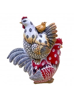 Figurine coq-poule-poussin
